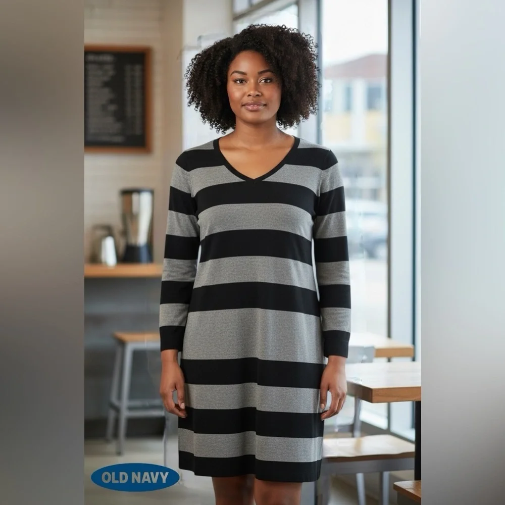 Old Navy | Dresses | Old Navy Black Gray Striped Sweater Dress Size Large |  Poshmark